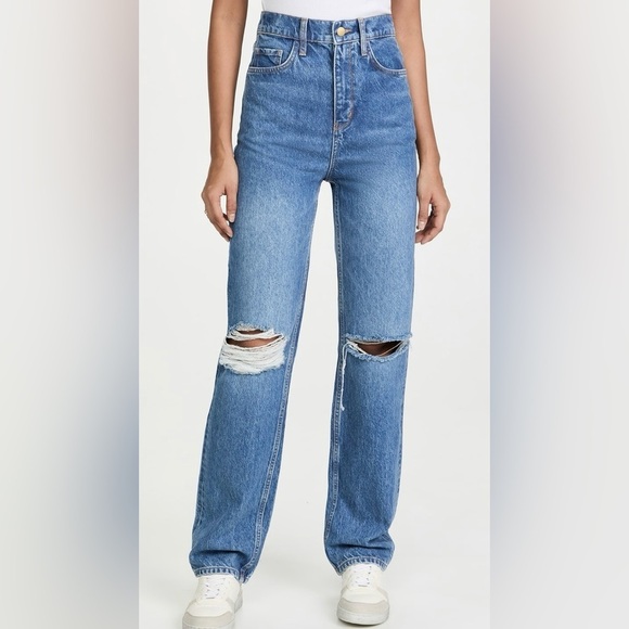 TRIARCHY X Josephine Skriver Jeans High Rise Relaxed Ripped Indigo Wash Size 28 - Picture 1 of 16